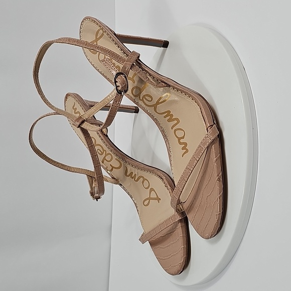 NWT Sam Edelman Dara Croc Embossed Stiletto Heel Sandals 13 Neutral Ankle Strap - Picture 10 of 15